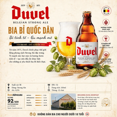 Duvel Belgian Strong Ale 8,5% - Bia Bỉ quốc dân từ 1871, ủ lần 2 trong chai, bọt mịn, hương hoa bia & trái cây. Thùng 12 chai 330ml, BeerAdvocate 92/100