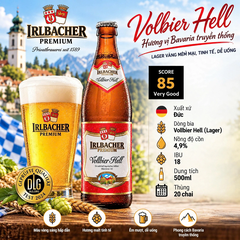 Bia Đức Irlbacher Premium Vollbier Hell 4.9% - Thùng 20 Chai 500ml - Nhập Khẩu 100% - DLG Gold 2024 - Score 85