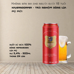 Bia Đức Obermain Hefe Weizen 500ml - Bia Lúa Mỳ Kauerdorfer 5.4% - Thùng 24 Lon Nhập Khẩu Chính Hãng