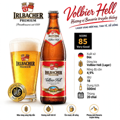 Bia Đức Irlbacher Premium Vollbier Hell 4.9% - Thùng 20 Chai 500ml - Nhập Khẩu 100% - DLG Gold 2024 - Score 85