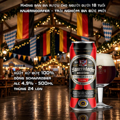 Bia Đen Đức Kauerndorfer Schwarzbier 500ml - Bia Đức 4.9% Thùng 24 Lon Nhập Khẩu