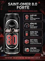 Bia Saint-Omer 8.0 Forte 500ml - Bia Pháp 8% - Brasserie de Saint-Omer Depuis 1866 - Thùng 24 Lon - Bière Blonde Forte