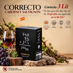 Rượu Vang Bịch 3 Lít Correcto Cabernet Sauvignon - Vang Đỏ Tây Ban Nha - Nhập Khẩu 100% - Bodegas Alcardet 13%