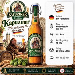 [Thùng 20 Chai] Bia Đức Kapuziner Weissbier 5,4% Hefeweissbier - Bia Lúa Mỳ Đức - German Wheat Beer 500ml Nút Bật