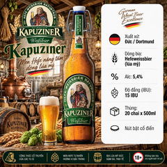 [Thùng 20 Chai] Bia Đức Kapuziner Weissbier 5,4% Hefeweissbier - Bia Lúa Mỳ Đức - German Wheat Beer 500ml Nút Bật
