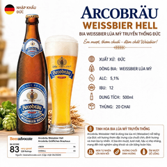 Bia Đức Arcobräu Weissbier Hell - Bia Lúa Mỳ Truyền Thống 5,1% - Chai 500ml - Thùng 20 Chai - Nhập Khẩu Đức