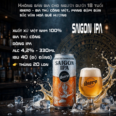 Bia Thủ Công Saigon IPA iBiero - Bia Craft Việt Nam 4,2% 330ml - Dòng IPA Thơm Hoa Bia IBU 40 - Thùng 20 Lon
