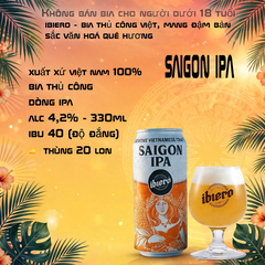 Bia Thủ Công Saigon IPA iBiero - Bia Craft Việt Nam 4,2% 330ml - Dòng IPA Thơm Hoa Bia IBU 40 - Thùng 20 Lon