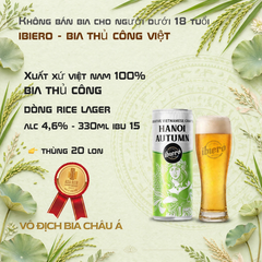 Bia Thủ Công Hanoi Autumn - Dòng Rice Lager Vị Cốm Non - Lon 330ml - Alc 4,6% - IBU 15 - Thùng 20 Lon - iBiero