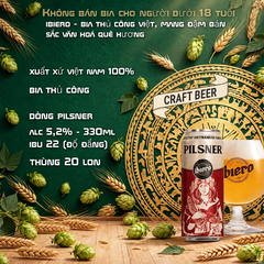 Bia Thủ Công iBiero Pilsner 5.2% - Thùng 20 Lon 330ml - Bia Craft Việt Nam
