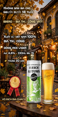 Bia Thủ Công Hanoi Autumn - Dòng Rice Lager Vị Cốm Non - Lon 330ml - Alc 4,6% - IBU 15 - Thùng 20 Lon - iBiero