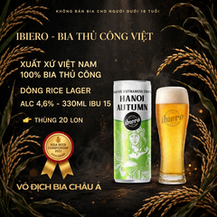 Bia Thủ Công Hanoi Autumn - Dòng Rice Lager Vị Cốm Non - Lon 330ml - Alc 4,6% - IBU 15 - Thùng 20 Lon - iBiero
