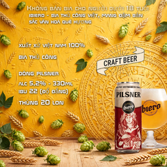 Bia Thủ Công iBiero Pilsner 5.2% - Thùng 20 Lon 330ml - Bia Craft Việt Nam