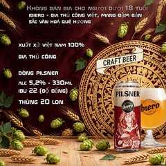 Bia Thủ Công iBiero Pilsner 5.2% - Thùng 20 Lon 330ml - Bia Craft Việt Nam