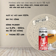 Bia Thủ Công iBiero Pilsner 5.2% - Thùng 20 Lon 330ml - Bia Craft Việt Nam