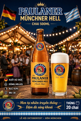 [THÙNG 20 CHAI] Bia Paulaner Münchner Hell Chai 500ml - Bia Vàng Đức - Munich Lager 4.9%