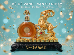 [QUÀ TẾT 2027] Kệ Dê Vàng Vạn Sự Như Ý 33x37x18cm - Tượng Dê Vàng Phong Thủy Trưng Rượu Venus XO - Vạn Sự Như Ý