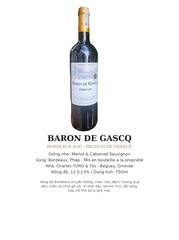 Vang Đỏ Pháp Baron de Gascq Bordeaux AOC 750ml - Charles Yung - Chính Hãng