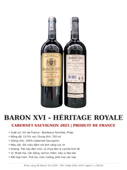 Rượu Vang Đỏ Pháp BARON XVI Héritage Royale Cabernet Sauvignon 2025 | Bordeaux Families - 100% Cabernet Sauvignon - 13.5% - 750ml