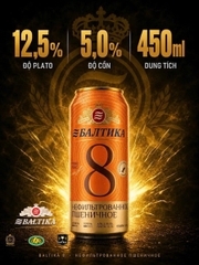 Thùng x 24 Lon Bia Baltika Số 8 Lúa Mì Không Lọc - Lon 450ml - Nhập Khẩu Nga