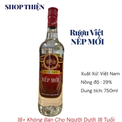 Rượu Việt Nếp Mới 29 Độ Chai 750ml - Đặc Sản Việt Nam Chính Hãng