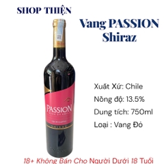 Vang Đỏ Chile PASSION Shiraz 750ml 13.5% Vol | Wine of Chile