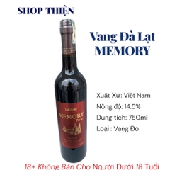 Rượu Vang Đỏ Đà Lạt Memory 14.5% 750ml - Ladofoods Chính Hãng Giá Tốt