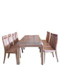 Bộ bàn ăn 180cm đục màng 8 ghế gỗ Sồi Nga - MSP: BAĐMS147