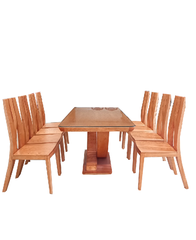 Bộ bàn ăn 180cm chân X ghế lá mỏ Gỗ Sồi Nga - MSP: BACXGLMS193