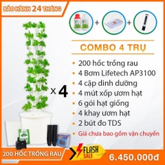 Combo 4 Trụ đứng Trồng Rau Thủy Canh kèm 4 cặp DD/Bơm/mút xốp/Hạt giống/Khay ươm