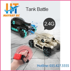 Xe Tăng Điều Khiển Từ Xa Bằng Cảm Biến Đeo Tay Và Remote 2.4Ghz Tank Fight, Xoay 360 Độ, Bắn Đạn Nước