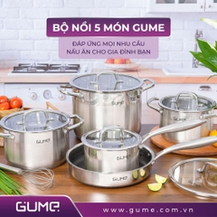 Bộ Nồi Chảo GUME, Chất Liệu Inox Với đáy 5 Lớp Phù Hợp Với Mọi Loại Bếp