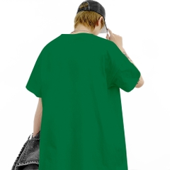 Áo Thun Màu Xanh Lá Trơn Cổ Tròn Nam Nữ, Form Rộng Dáng Unisex
