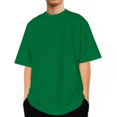 Áo Thun Màu Xanh Lá Trơn Cổ Tròn Nam Nữ, Form Rộng Dáng Unisex