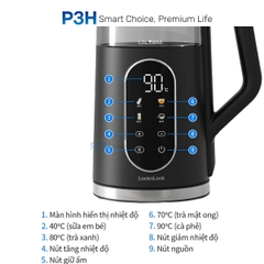 Ấm đun siêu tốc LocknLock Digital electric kettle 1.7L- Màu đen EJK286BLK P3H
