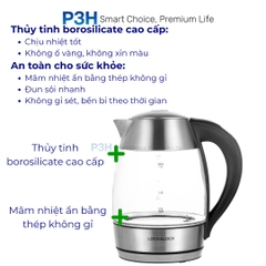 Ấm đun siêu tốc thủy tinh Lock&Lock dung tích 1.8L chuyển màu theo nhiệt độ EJK341 P3H