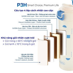 Bình Giữ Nhiệt Inochi 500ml Fuji Stead nắp mở 1 chạm quai xách tiện lợi P3H