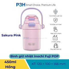 Bình giữ nhiệt Inochi Fuji POP 450ml nắp 2 tầng 2 cách uống , dây deo tiện lợi P3H