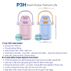 Bình giữ nhiệt Inochi Fuji POP 450ml nắp 2 tầng 2 cách uống , dây deo tiện lợi P3H