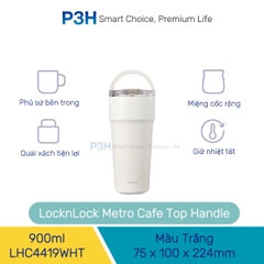Bình giữ nhiệt LocknLock Metro Cafe Top Handle phủ sứ LHC4416 710ml / LHC4419 900ml có quai xách và ống hút đi kèm P3H