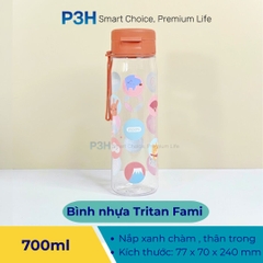 Bình nước FAMI nhựa tritan Inochi dung tích 350ml/500ml/700ml với họa tiết sinh động P3H