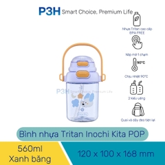 Bình nước nhựa Tritan Inochi Kita POP 560ml nắp mở 2 tầng có quai xách và dây đeo P3H