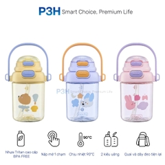 Bình nước nhựa Tritan Inochi Kita POP 560ml nắp mở 2 tầng có quai xách và dây đeo P3H