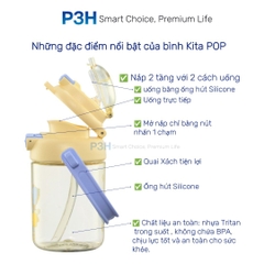 Bình nước nhựa Tritan Inochi Kita POP 560ml nắp mở 2 tầng có quai xách và dây đeo P3H