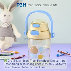 Bình nước nhựa Tritan Inochi Kita POP 560ml nắp mở 2 tầng có quai xách và dây đeo P3H