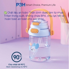 Bình nước nhựa Tritan Inochi Kita POP 560ml nắp mở 2 tầng có quai xách và dây đeo P3H