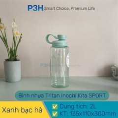 Bình nước thể thao nhựa Tritan Inochi Kita Sport dung tích lớn 2L nắp vặn dễ di chuyển P3H