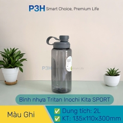 Bình nước thể thao nhựa Tritan Inochi Kita Sport dung tích lớn 2L nắp vặn dễ di chuyển P3H