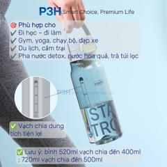 Bình Nước thể thao nhựa Tritan Inochi Kita Base dung tích 560ml/720ml nắp mở 1 chạm P3H