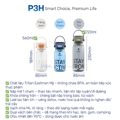 Bình Nước thể thao nhựa Tritan Inochi Kita Base dung tích 560ml/720ml nắp mở 1 chạm P3H
